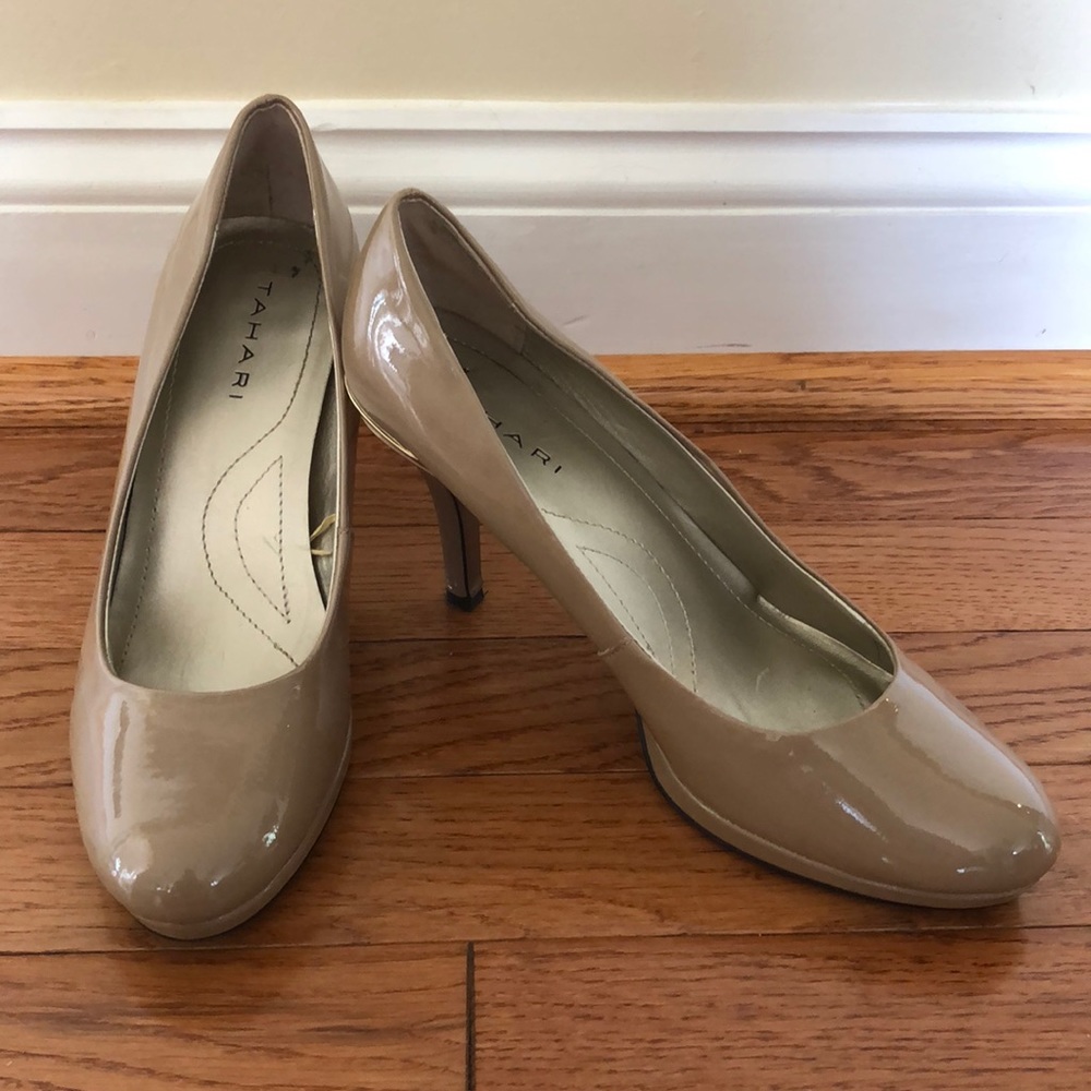 Taupe, 3 1/2 inch Tahari heels, size 7.5